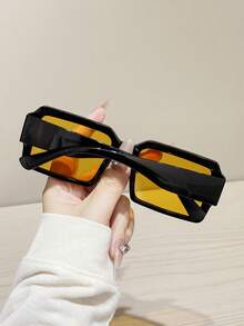 1 Par de Óculos Masculinos Retangulares Pretos com Armação em Policarbonato, Estilo Minimalista e Cor Sólida, Modernos e Estilo Streetwear - Preto - Ver 4