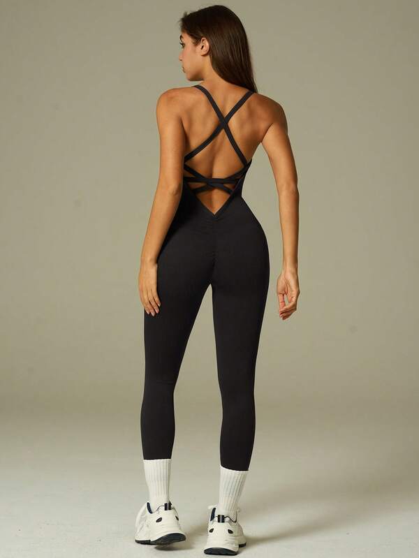 UONNOU 1pc Women's Sleeveless Backless Jumpsuit, Sports Bodysuit, Yoga Outfit, Casual Wear, Peach Hip Lifting, Waist Slimming, Full Body Shaping, Seamless Knit Soft Fabric, Tight Fit Sports Jumpsuit, Suitable For Outdoor Sports, Yoga, Running, Casual Daily Wear, Commute, Party, All Season, Spring/Summer