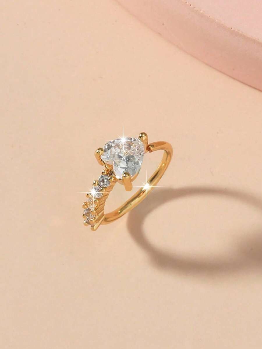 1个时尚优雅简约锆石心形鼻环 - 金黃色 - 查看 1