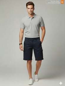 Sporty Slim Cargo Shorts, Summer, Loose Fit, Pocket, Drawstring, Button, Halloween, Christmas - 黑色 - 查看 2