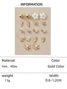RINTOLER 9pairs/Set Japanese & Korean Unconventional Design Pearl & Flower & Geometric Shape Earrings Suit All Occasions Valentines,Mom,Mother,Mother's Day,Gift