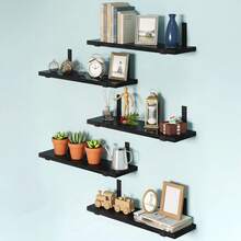 Tomnk 5/10pcs Floating Shelves, Width 4.7 Inches Wall Shelves, Bathroom Organizer, Wall Hanging, Wall Art, Fall Decor Home, Rustic Board Wall Storage Shelves For Bedroom, Living Room, Kitchen, Bathroom, Home Decor, Laundry Room, Office And Plants,Room Decor - 10 miếng - Đen 1 - Xem 8