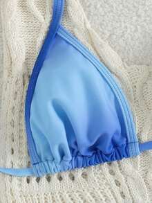 PEPPERMOLLY Bộ bikini hai mảnh tam giác siêu nhỏ, kiểu dáng thanh lịch, buộc dây cổ, hở lưng, phối màu gradient mới, thích hợp cho các bữa tiệc mùa hè, đi biển, nghỉ mát. - Xanh đậm và xanh nhạt - Xem 5