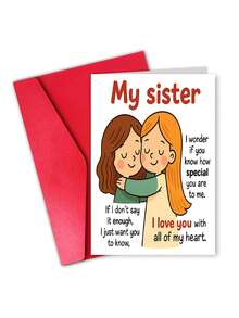 1 pieza Tarjeta de felicitación para hermana con sobre - Tarjeta de amor y aprecio para cumpleaños y Día de las Amigas - Regalo ideal de hermana/hermano, recuerdo familiar, página interior en blanco para escribir - Multicolor - Ver 12