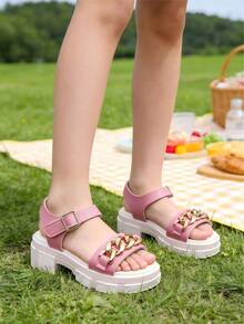 1双时尚漂亮的女童单带防滑厚底凉鞋，款式新颖大气，适合夏季户外穿着 - 粉色 - 查看 3
