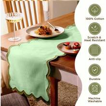 Folkulture Camino de mesa Camino de mesa de 108 pulgadas de largo Camino de mesa festoneado para decoración de granja o decoración bohemia Camino de mesa verde salvia para decoración de mesa de - Sabio del bosque - Ver 2