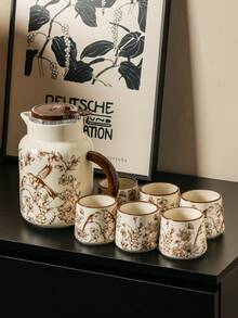 DearDali 1 zestaw oryginalnych ceramicznych naczyń do picia Magpie, wykwintna ceramika z motywem retro kwiatów i ptaków, praktyczny czajniczek z filtrem, elegancki i artystyczny, odpowiedni do domu, kawiarni, popołudniowej herbaty, espresso, niepowtarzalny styl artystyczny, idealny na parapetówkę lub powrót do szkoły - Wielokolorowe - Zobacz 18