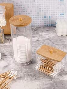 1 pieza Caja de almacenamiento con tapa de madera, Dispensador y bastoncillos de algodón transparentes, Organizador de cosméticos, Caja de almacenamiento para escritorio, Soporte recargable para lápiz labial, Recipiente de almacenamiento para baño impermeable, Caja de almacenamiento multifuncional, Portapallillos, Regalo del Día de San Valentín, Útiles escolares - Multicolor - Ver 4