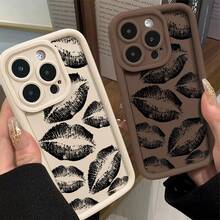 Black Lips Kiss Print Soft Silicone Phone Case for  11 13 14 12 15 17 16 Pro Max XS Max X Soft Cover - Blanco - Ver 7