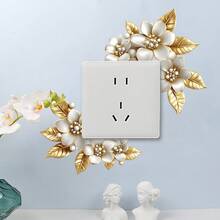 Gold Floral Switch Sticker, Decorated With Pearls And Diamonds, Self-Adhesive Removable Wall Sticker, Elegant Outlet Decor, Suitable For Home Living Room, Bedroom Wall Decoration - Gold - View 8