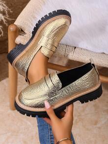 Teens' Fashionable Platform Loafers - Gold - View 7