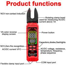 Pinza amperimétrica digital ZL35B con forma de tenedor, amperímetro de pinza abierta de 6000A, multímetro, corriente DC/AC, Hz, herramienta de prueba eléctrica, batería recargable - Multicolor - Ver 9
