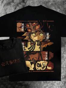 Pure Cotton Mens Anime T Shirt Geek Style Fashionable Design For Otaku Fans Unique Streetwear Look Cool Graphic Print  Casual Wear Comfortable Fit Daily Outfit Choice Modern Anime Lover Groove Inspired Top - 黑色 - 查看 1