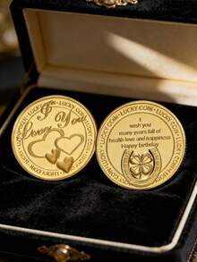 1枚双金幸运币“我爱你”纪念章，带四叶草马蹄铁图案，可随身携带，寓意好运，表达感谢，刻有心形图案的生日礼物，送给爱人或朋友的纪念纪念品，周年纪念纪念品，情人节礼物 - 彩色 - 查看 6