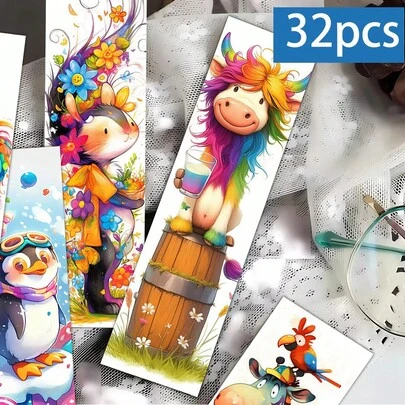 Tlenpo Bộ 32 chiếc đánh dấu trang hình động vật độc đáo, hình minh họa hoạt hình đầy màu sắc, thiết kế sáng tạo và tối giản, nhiều họa tiết khác nhau, đánh dấu trang trang trí tự làm đầy màu sắc, hoàn hảo làm quà tặng, cho trường học, người yêu sách, học sinh, giáo viên, phần thưởng đọc sách lý tưởng.