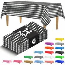 Paquete de 14 manteles de picnic a cuadros de plástico negro 54 x 108 pulgadas Fundas de mesa desechables rectangulares Manteles desechables para fiestas cumpleaños bodas mantel Interior y - Negroacuadros - Ver 1