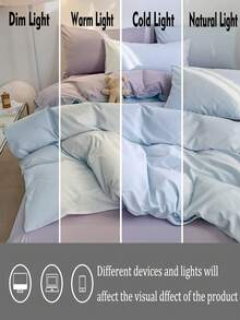 浅蓝色和浅紫色三件套床上用品，包含1个被套和2个枕套，柔软舒适的家纺面料，亲肤柔软，多种颜色可选，男女宿舍适用，简约时尚的家居装饰，柔软舒适的卧室床上用品，时尚套装，可机洗，不含填充物 - 淺藍色 - 查看 5