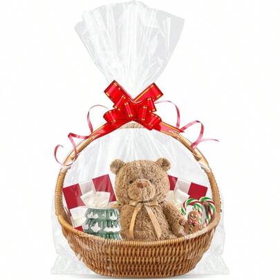 Clear Basket Bags 15Pack 18x30 Large Clear Cellophane Bags Cello Bags For Gift Wrapping Packaging Plastic Gift Bags For Bridal/Baby Showers Christmas Halloween Thanksgiving Easter Valentine's Day Mother's Day