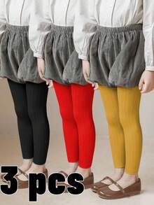 3 pares de mallas ajustadas de unicolor para niñas, con ajuste cómodo y elástico, adecuadas para todas las estaciones, excelentes para uso diario - Multicolor - Ver 16