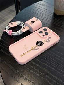 花朵图案5件套粉色手机壳，兼容 17、17 Air、17 Pro、17 Pro Max，包含充电头、数据线和挂绳。 - 粉色 - 查看 2