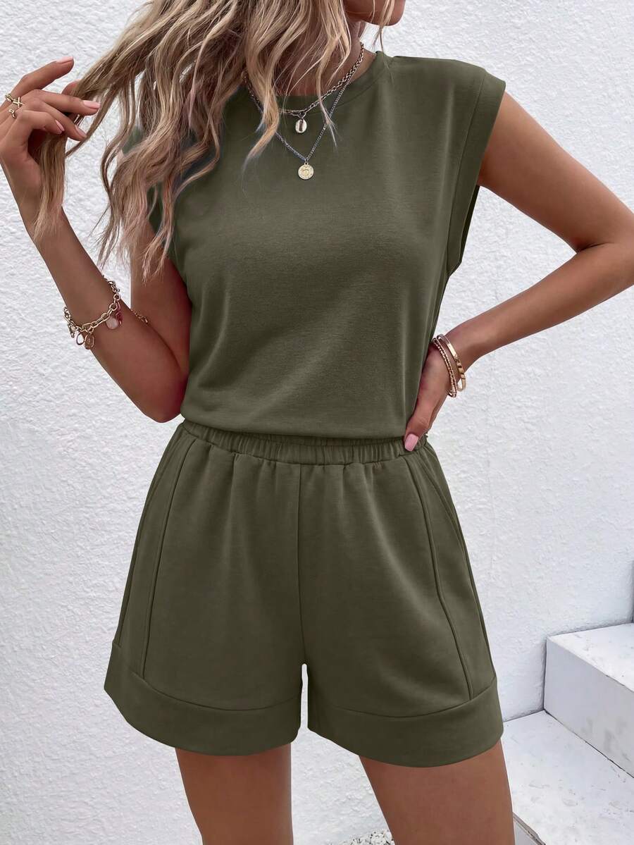 Women's Summer Clothes 2 Piece Sets Lounge Shorts Sweatsuits Travel Going Out Outfits Casual Beach Vacation Army Green Summer Easter Outfits For Women - 軍綠色 - 查看 1