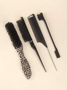 4pcs Men's Beard Brush Set, Long Handle Beard Cleansing Brush, Oil Comb And Hair Brush, Solid Color, Straight Hair Comb, Men's Beard Styling Comb, Leopard Print Comb, Leopard Print Hair Brush Styling Tool Set With Hair Tail Tool, Hair Brush/Comb, Back To School, Travel Vacation Essential, Women Hair Accessories - Multicolor - View 7