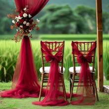 1 Pc/2 Pieces Set, Wine-Red Transparent Fabric Wedding Arch Curtains -75*300/75*600 Cm Hanging Chiffon Curtains For Ceremonies, Engagements, Receptions And Background Decorations - Elegant And Romantic Country Party Decorations, Bride Showers, Anniversaries, Flowing And Romantic Curtains For Wedding Arches And Decorations - Burgundy - View 9