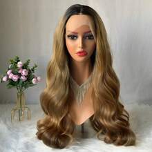 Ombre Brown-Gold High Definition Lace Front Wig, Heat Resistant Synthetic Fiber, No Glue Needed, Soft Long Wavy Wig, For Women - Multicolor - View 6