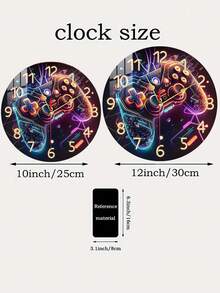 1个10英寸/12英寸电子游戏主题静音挂钟 - 圆形木质数字显示屏，适用于卧室、客厅、酒吧装饰，是节日礼物的理想之选，卧室游戏主题挂钟装饰，静音运行 - 彩色 - 查看 4