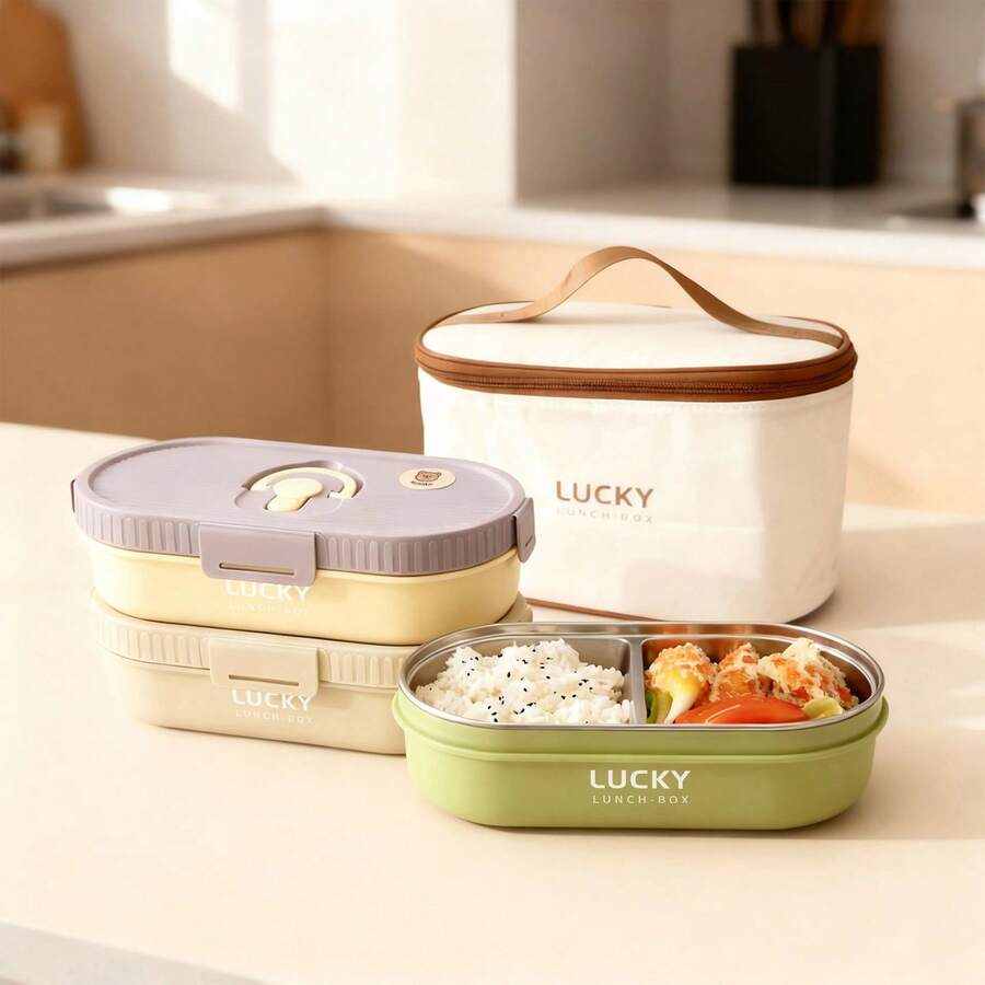 850ml 304 Stainless Steel Oval Lunch Box, Reusable Leak Proof Bento Box, Portable Large Capacity Lunch Container, Fruit Salad Food Storage Container, Dishwasher & Microwave Allowable, Suitable For Student And Adult Use In School, Office, Outdoor Camping, Picnic, Travel, Back To School - Multicolor - View 1
