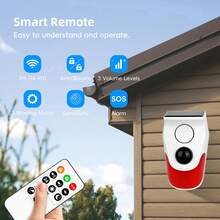 Sistema de alarma de luz y sonido solar para exteriores ALARMEST, sensor de movimiento, sirena de 120 dB, alerta de sonido, sistema de alarma de con luz estroboscópica - Blanco - Ver 10