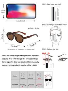 1pc Men's Classic Square Double-Bridge Minimalist Stylish PC Frame Glasses, Suitable For Party, Casual, Holiday, Travel, Beach, Daily Wear - 2-piece Combo Pack (Tea Tea Ten Tortoiseshell Blue) - View 2