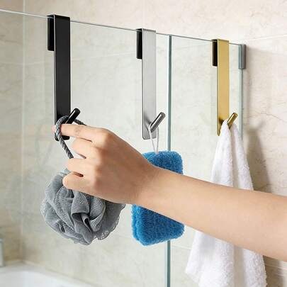 1pc Bathroom Door Hook, Metal Clothes Hook, No Drilling Required, Easy Installation In Bathrooms And Kitchens - For Clothes, Coats, And Towels, Multi-Functional Heavy-Duty Hook, Perfect For Towels, Coats, And Other Practical Uses.