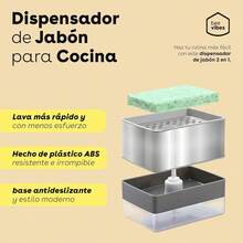 Dispensador de Jabón para Cocina con Soporte y Esponja – Jabonera de 300 ml para Trastes, Platos y Sartenes, Diseño Premium Antigoteo y Antideslizante, Ideal para Mantener la Cocina Limpia - 1 - Ver 3
