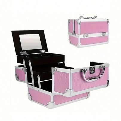 1 pieza Bolsa de maquillaje portátil con espejo, herramientas de maquillaje profesionales, organizador de cosméticos de viaje multifuncional impermeable de gran capacidad, decoración de sala de maquillaje, bolsa de maquillaje, esencial de viaje