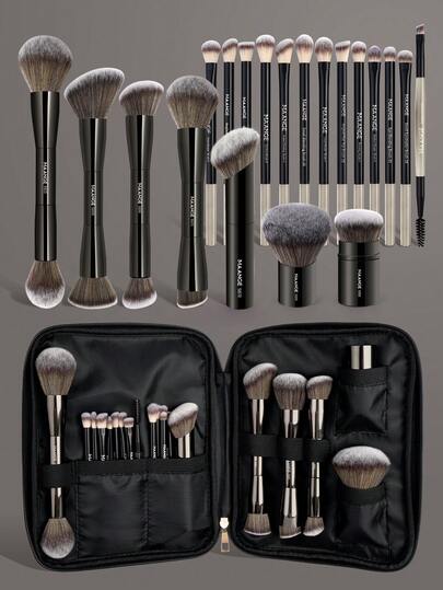 MAANGE 7/13/20pcs Professional Soft Aluminum Tube Makeup Brush Set, Includes Velvet Pouch, Contains Foundation Brush, Eyeshadow Brush, Eyebrow Brush, Blending Brush, Highlighter Brush, Suitable For Powder, Liquid, Cream Cosmetics, Ideal For Daily Use And Travel, Great Makeup Accessory Gift For Friends