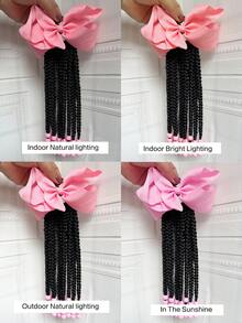 1pc Kids Ponytail Hair Extension Braid Girls Braided Hair Band & Bow Clip For Girls Beads Detachable Reusable - Natural Black - View 7