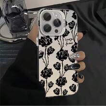 1pcs Black Rose Love Forever Phone Case Compatible with Apple Phone 17ProMax 16 15 14 13 12 11ProMax XR 7plus 8plus Xs Max XS Galaxy S21 S22 S23 S24 S25 Ultra.Antidrop Phone Case Silicone Vintage Elegant Stunning Can Be Given To A Lover Can Be Given To Friends - Plateado - Ver 4