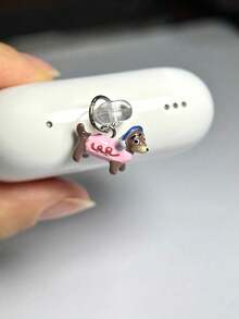 1pc Alloy Oil Dripping Puppy Decor Dust Plug Compatible With IPhone Charging Port Type-C Charging Port Data Port Plug. Compatible With Mi Oppo Vivo Compatible With IPhone5-17, Earphone Gifts For Mother, Family, Friends, Kids, Birthday, Holiday Phone Accessories Phone Charm - Pink - View 3