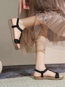 Bohemian Style Fashion Rhinestone Decorated Open Toe Comfortable Women Sandals - Black - View 3