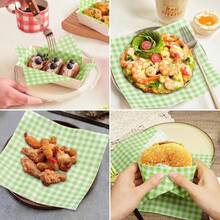 100 hojas de papel delicatessen de 7 x 7 pulgadas papel a prueba de grasa de grado alimenticio para sándwiches hamburguesas papas fritas para fiestas festivales y exteriores color verde - verde - Ver 5