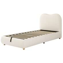 Polsterbett, Einzelbett, Kinderbett 90 X 200cm, Hydraulic Functionsbett, Bett Mit Lattenrost, Kopfteil Und Großem Stauraum, Gepolstertes Kopfteil, Lockig, Beige - Beige - View 4
