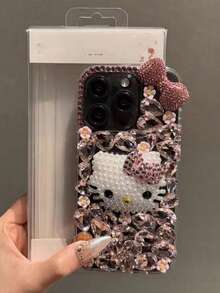 Sanrio Luxury Rhinestone Bow Hello Kitty Phone Case Compatible With Apple 17 Pro Max, Fashionable Soft Silicone Protective Cover Compatible With Iphone 11, 14, 15 Pro Max, Unique Design - Pink - View 4