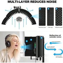 Professional Studio Recording Microphone Isolation Shield Pop Filter High Density Absorbent Foam Is Used To Filter Vocal. Suitable For Blue  And Other Condenser Microphones AO-504 With Stand - AO-504 - 查看 4