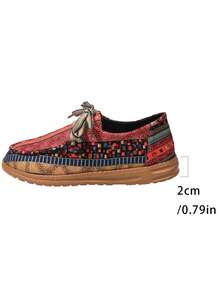 New Fashion Plus Size Platform Thick Bottom Mixed Color Casual Shoes, Versatile Slip-On Shoes With Waist Belt, Metal Chain, Leopard Print Combination, Comfortable Outdoor Vacation Flat Shoes For Women - Maroon - View 8