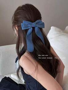 1pc New Denim Bow Hair Clip, Minimalist High-End Large Duck Clip For Occiput, Sweet Ribbon Hair Clip, Gift For Women - Multicolor - View 4