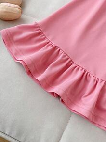 Girls Casual Fashion Cute Doll Collar Cap Sleeve Strawberry Print Dress, Summer - Pink - View 7