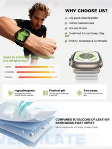 Upgrade Stretchy Solo Loop Band Compatible With Apple Watch Band 38mm 40mm 41mm 42mm 44mm 45mm 46mm 49mm For Women Men, Soft Breathable Sport Elastic Nylon Strap Compatible With IWatch Series Ultra/SE/11/10/9/8/7/6/5/4/3/2/1 Twill Weave With Suede Core Adjustable Hook And Loop Strap For Men & Women - Starlight - View 6