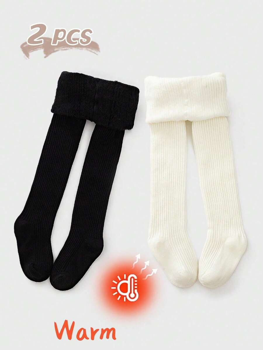 2 pièces Leggings classiques de couleur unie pour filles/bébés, doublure thermique douce, collants chauds et confortables, convient pour le port quotidien en automne/hiver, l'école, les vacances, en cadeau