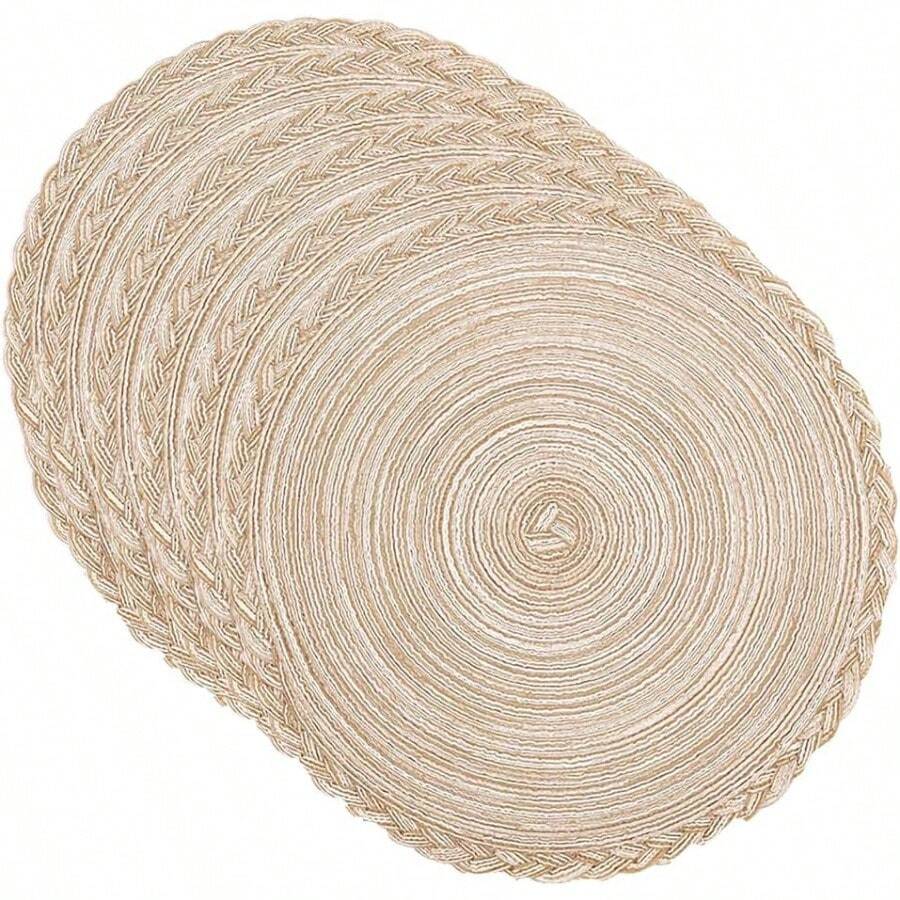 Manteles Individuales Redondos Trenzados Set de 6 Mesa de Comedor Alfombrillas 38cm de Diámetro Resistentes al Calor Lavables para el Hogar Restaurante Cocina Beige - Beis - Ver 1